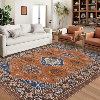 Vintage Distressed Rug Washable Area Rugs for Living Room Non-Slip Low Pile Carpet