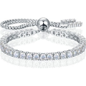Moissanite Tennis Bracelet 1.5-7.7 ct, 18K White Gold Plated over 925 Silver, Adjustable D Color VVS1 Round Cut, Gift for Wife - 1 of 4