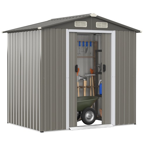 Tangkula 6' x 4' Outdoor Storage Shed Weather Resistant Galvanized Steel Shed with Tilted Roof Lockable Sliding Doors & 4 Air Vents - image 1 of 4