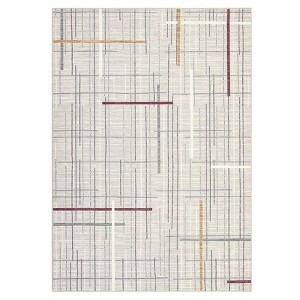 2 x 6 ft Polyester Yarn  Beige Rectangular Hallway Bathroom Entryway Kitchen Office Foldable Geometric Modern Washable Area Rug - 1 of 4