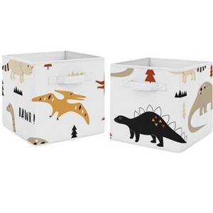 Sweet Jojo Designs Boy or Girl Gender Neutral Unisex Set of 2 Kids' Decorative Fabric Storage Bins Mod Dinosaur Black and Orange - 1 of 4