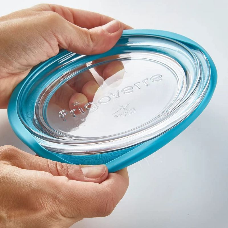 Bormioli Rocco Frigoverre Future 6.25 oz. Round Food Storage Container, Made From Durable Glass, Dishwasher Safe, Made In Italy,Clear/Teal Lid, 4 of 7