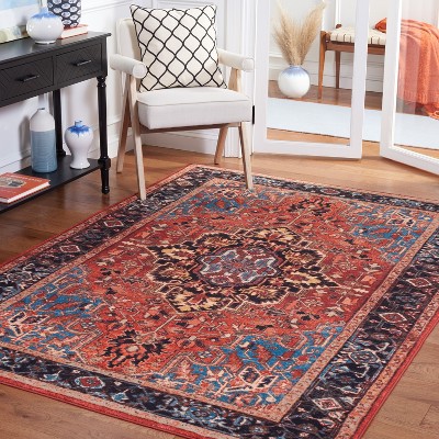 Riviera Red and Blue Square Washable Area Rug