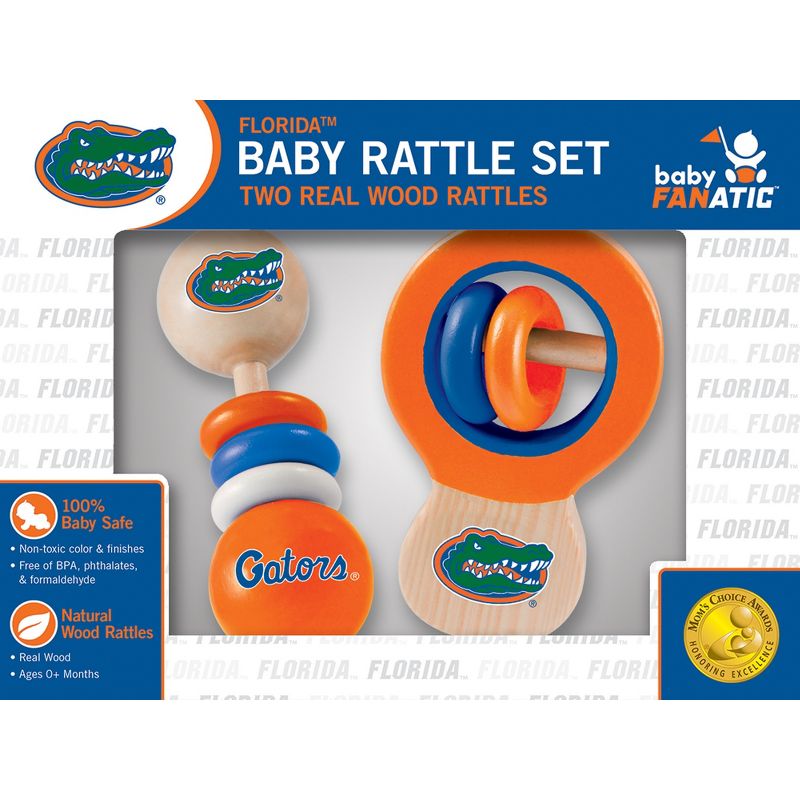 Baby Fanatic Wood Rattle 2 Pack - NCAA Florida Gators Baby Toy Set, 1 of 5