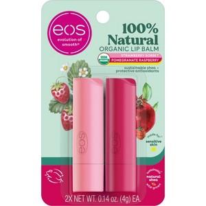 eos 100% Natural & Organic Lip Balm Sticks - Strawberry Sorbet/Pomegranate Raspberry - 0.28oz/2pk - 1 of 4