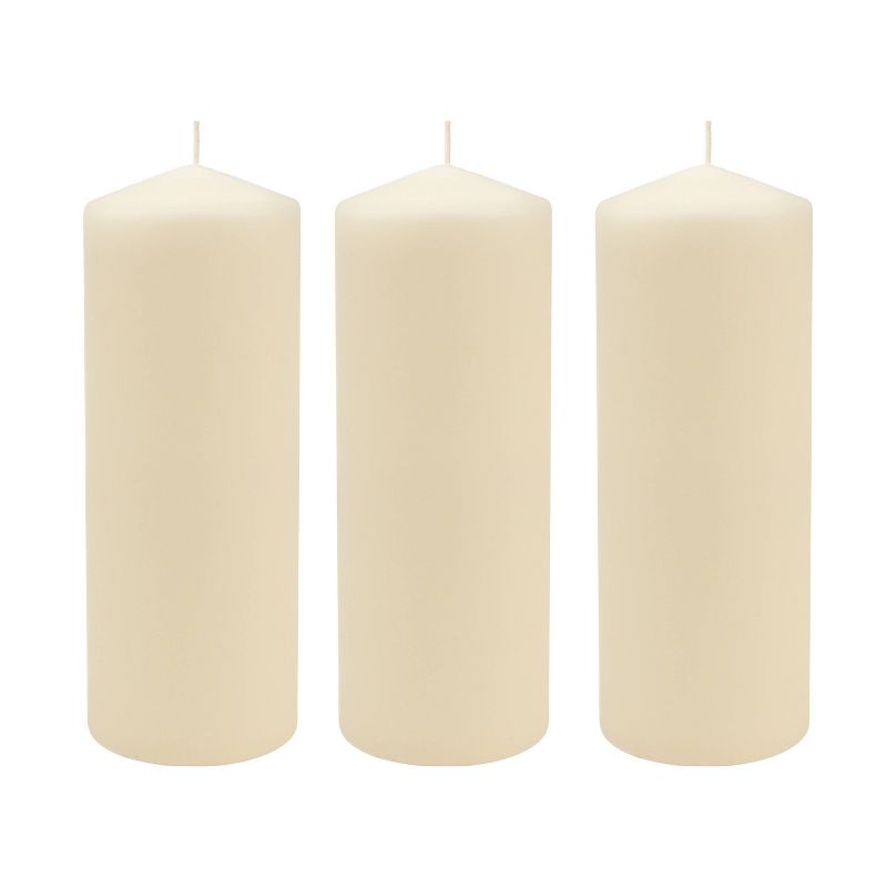 Stonebriar 3pk Tall 3&#39;&#39; x 8&#39;&#39; 80 Hour Long Burning Unscented Ivory Wax Pillar Candle, 3 of 8