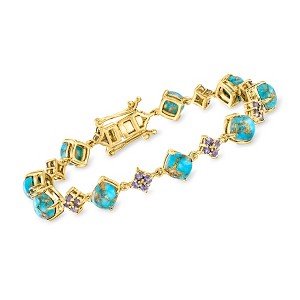 Ross-Simons Turquoise and 1.20 ct. t.w. Iolite Bracelet in 18kt Gold Over Sterling - 1 of 4