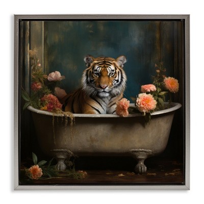 Stupell Industries Tiger in Floral Bathtub, 25" x 25"