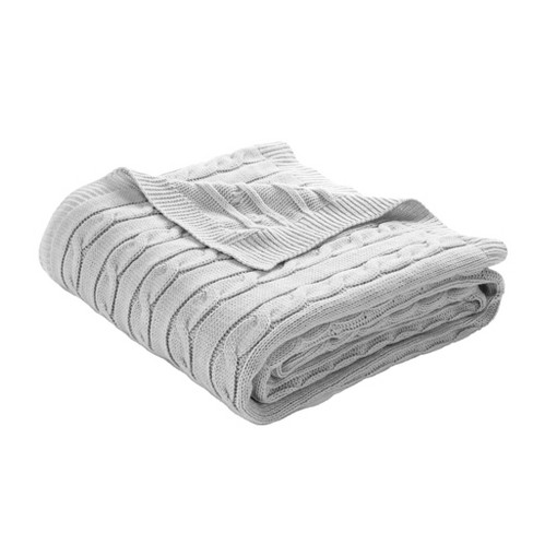 50x60 Cable Soft Knitted Throw Blanket With Border Light Gray