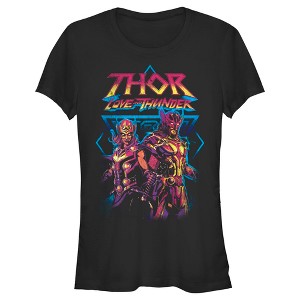 Juniors Womens Marvel: Thor: Love and Thunder Distressed Main Characters T-Shirt - 1 of 4