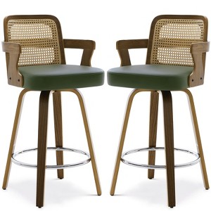 Bekrvio 26" Swivel Counter Height Bar Stools Set of 1/2/3/4,Faux Leather Upholstered Bar Chairs with Back & Arm for Kitchen Island,Black - 1 of 4