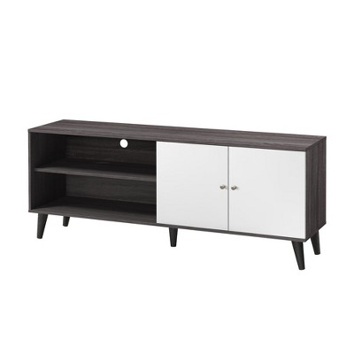 Chic Crate - 63" Modern Media Console w/ 2 Open Shelves & Cabinet - Entertainment Center for Living Room - Storm Gray & White