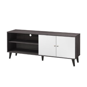 Chic Crate - 63" Modern Media Console w/ 2 Open Shelves & Cabinet - Entertainment Center for Living Room - Storm Gray & White - 1 of 4
