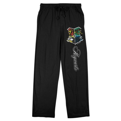 Harry Potter Hogwarts School Crest Men's Black Drawstring Sleep Pants - image 1 of 4