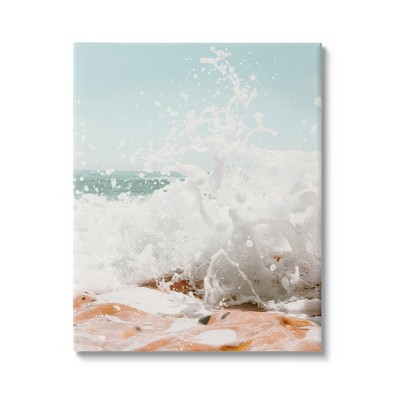 Stupell Industries Splashing Sandy Beach Sea Foam Gallery Wrapped Canvas Wall Art