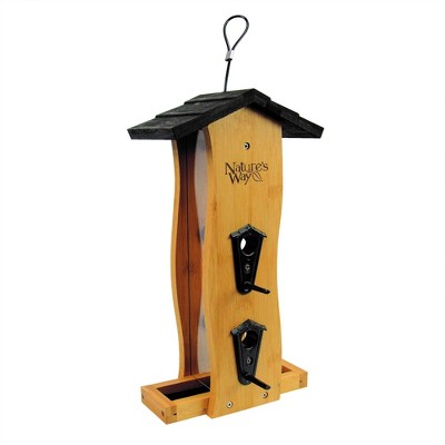 Nature's Way  Large Capacity Bamboo Bird Feeder with Removable Fresh Seed Tray, Windows, and Vinyl Coated Hanging Cables for Outdoor Birds