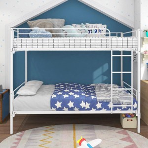 Streamdale Twin-Over-Twin Bunk Bed with Metal Frame and Ladder, Space-Saving Design, White - 1 of 4