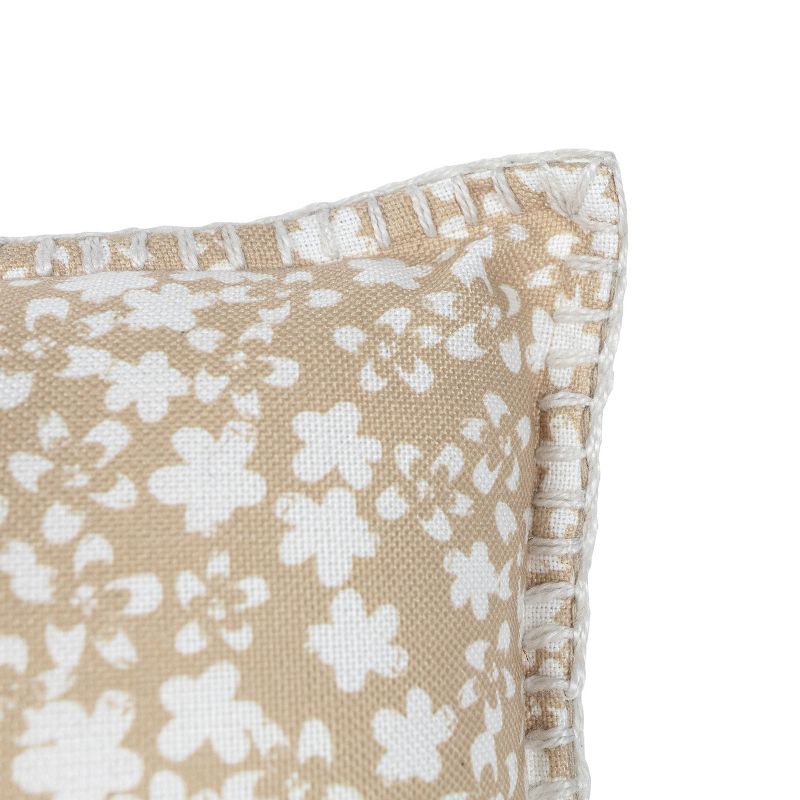 14X22 Inch Hand Woven Floral Outdoor Pillow Tan Polyester With Polyester Fill by Foreside Home & Garden, 3 of 6