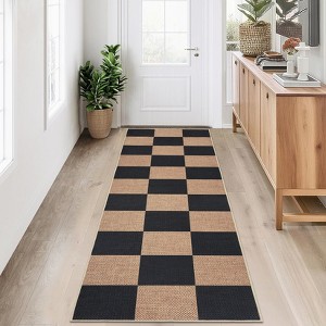 Modern Checkered Easy Jute Area Rug Farmhouse Washable Non-Slip Indoor Outdoor Rugs for Living Room Bedroom Patio - 1 of 4