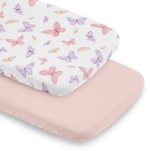 Sweet Jojo Designs Girl Baby Bassinet Fitted Sheets Set Butterfly Blush Pink and Purple 2pc - 1 of 4