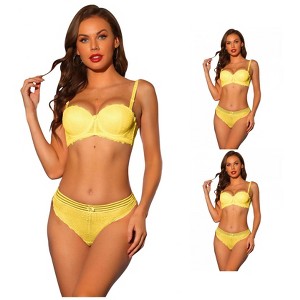 INSPIRE CHIC Women's Lace Balconette Underwire Bras Padded Bras and Panty Set 3 Packs - 1 of 4