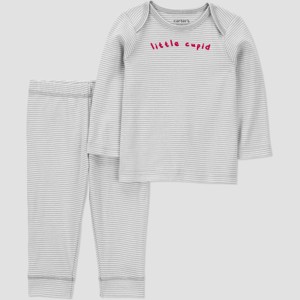 Carter's Just one you® Baby Boys' 2pc Valentines Day Little Cupid Striped Sweater and Pants Set - Gray - 1 of 3