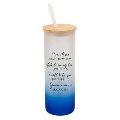 Elanze Designs Come To Me Abide In My Love His Word Wrap-Around Design 25 Ounce Frosted Gradient Glass On-The-Go Coffee Travel Skinny Tumbler Mug Cup,