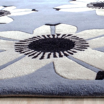 Blue Floral Hand-Tufted Wool 5' x 8' Area Rug