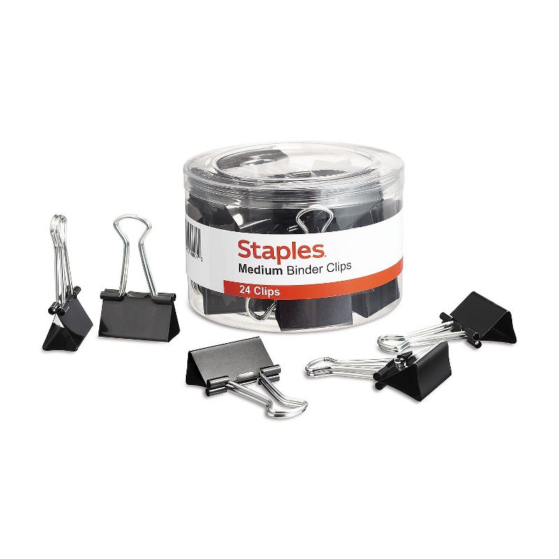 Staples Medium Metal Binder Clips Black 1 1/4" Size with 5/8"Capacity 831602, 1 of 6