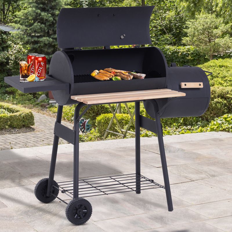 Outsunny 48" Steel Portable Backyard Charcoal BBQ Grill and Offset Smoker Combo with Wheels, 3 of 10