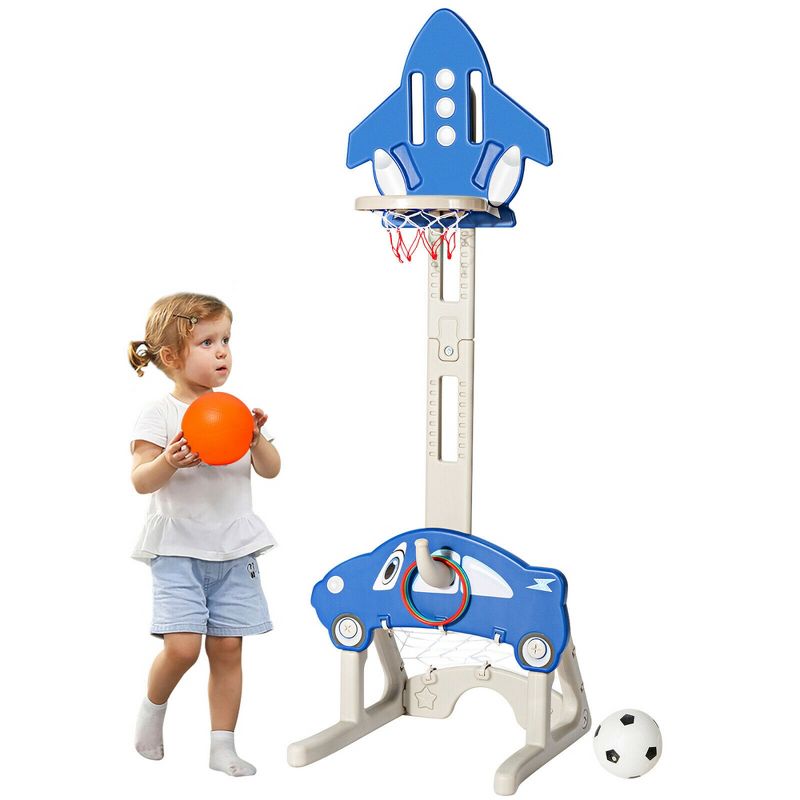 Costway 3-in-1 Basketball Hoop for Kids Adjustable Height Playset w/ Balls Blue, 1 of 11