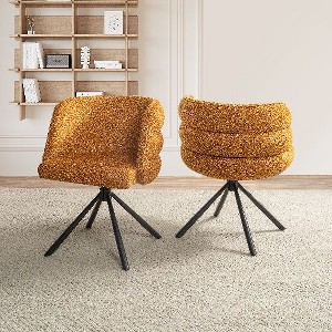 Kumasinova 270° Swivel Home Office Desk Chairs Set of 2, Modern Upholstered Dining Chairs with Metal Base, Makeup Chair for Vanity - 1 of 4