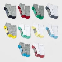 10-Pack Boys Cat & Jack Lightweight Fabric Banded Cuffs Colorblock Ankle Socks (Size: S)
