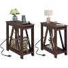GALAXHERO Set of 2 Farmhouse End Tables with Charging Station, Slim Sofa Side Tables with Open Storage Shelf, Espresso Finish, Ideal for Living Room - 2 of 2