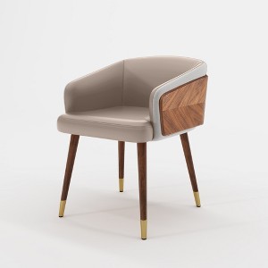 ARTPLAN Mid Century Modern Dining Chair, Faux Leather with Walnut,Uphoolsted Accent Arm Chair,Sitting Chair with Wooden Gold Metal feet - 1 of 4