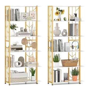 Tangkula 2PCS 6-Tier Bookshelf w/Heavy-duty Metal Frame2 Anti-tipping Kits for Study - 1 of 4