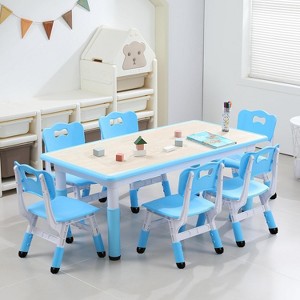 Kids Table and Chairs Set, Height Adjustable Desk with 6 Seats for Ages 2-10,Arts & Crafts Table,Graffiti Desktop, Non-Slip Legs - 1 of 4