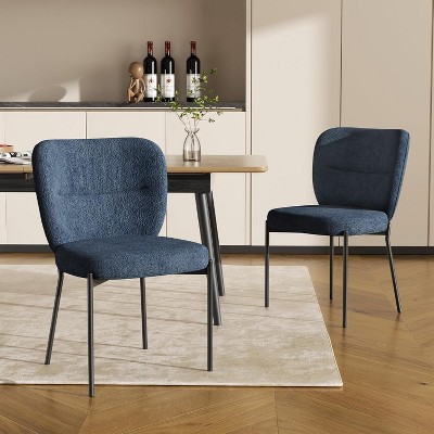 UNISOAR Dining Chairs Set of 2, 18.5 inch Chairs with Linen Cushion, Metal Legs for Living Room, Kitchen & Dining Room,Blue/Deep Gray/Light Gray