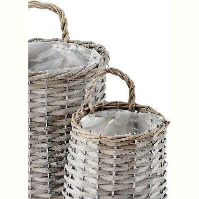 Gray Washed Wicker Oval Hanging Pocket Baskets, Set of 2