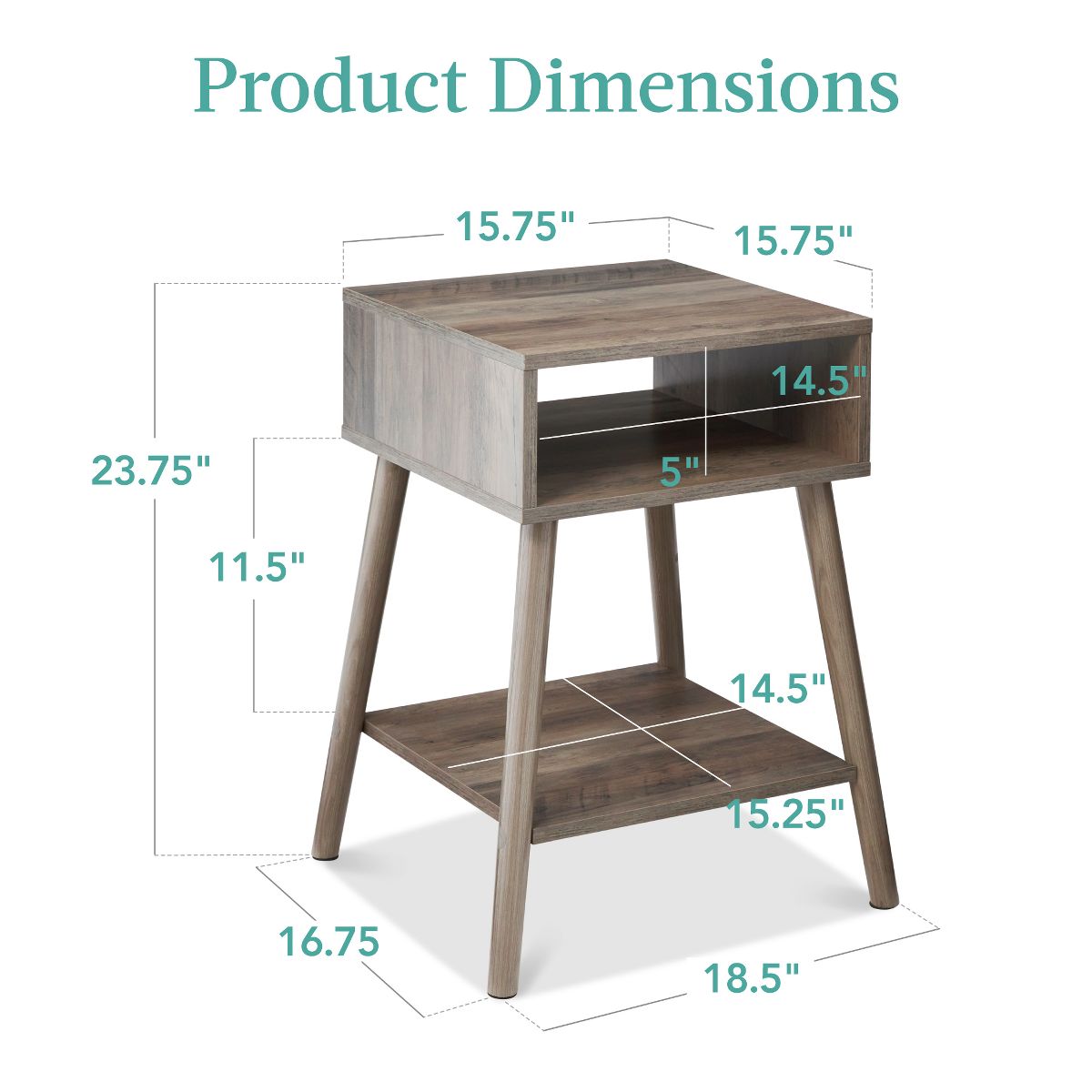 Best Choice Products Set of 2 Mid-Century Modern End Tables w/ Cubby Storage, Lower Shelf, Offset Legs - Gray Oak - thumbnail 7