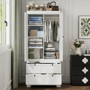 Buenhomino White Freestanding Modular Wardrobe Combo Armoires Closet,DIY Closet System with Wood Storage Drawers and Hanging Rods - 1 of 4