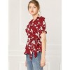 INSPIRE CHIC Women's Floral V Neck Tie Waist Short Sleeve Belted Ruffle Wrap Shirt - 4 of 4
