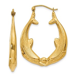 Black Bow Jewelry Kissing Dolphin Hoop Earrings in 14k Yellow Gold - 1 of 4