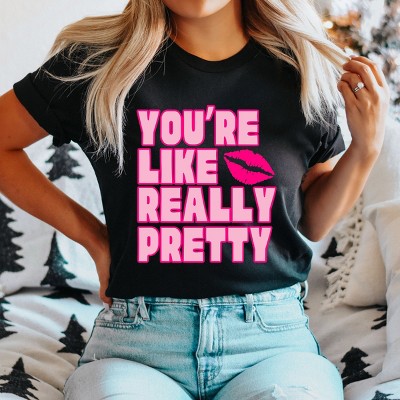 Simply Sage Market You're Like Really Pretty Lips Short Sleeve Tee - XL - Black