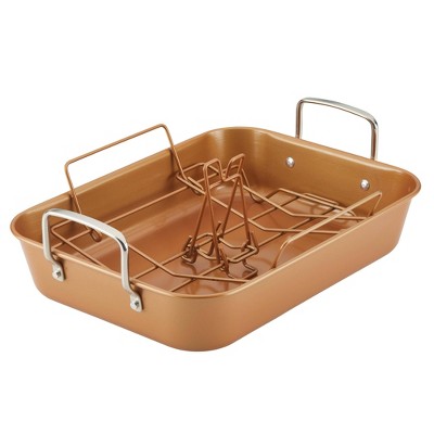 Copper Nonstick Rectangular Roasting Pan with Stainless Steel Handles