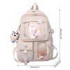 Cute Backpack with Cute Pin Accessories Plush Pendant for School Bag Student Girl Backpack Super-Capacity Waterproof Travel Backpack(Beige) - 2 of 4