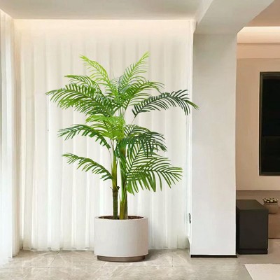 Artificial Palm Tree, Green Large Tropical Palm Faux Plant In Pot With Trunks And Realistic Leaves, Palm Tree For Indoor Outdoor Living Room