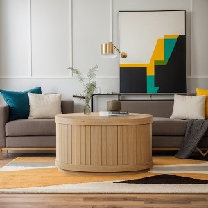 Hommoo 2-Tier Round Coffee Table Light Brown - 1 of 4