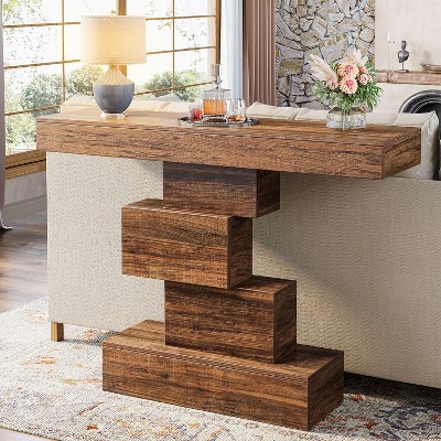 Hommoo 42.5-Inch Narrow Wood Farmhouse Console Table Rustic Brown