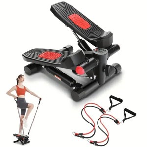 Upgraded Hydraulic Silent Stepper for Home Use with LCD Display Adjustable Resistance Double Resistance Bands 330lbs Capacity Foldable Storage Leg - 1 of 4